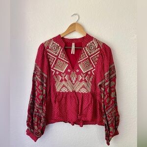Anthropologie Keira Embroidered Peplum Blouse US 8